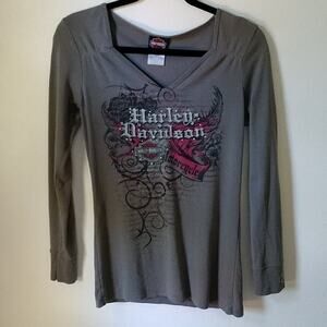 Harley Davidson Mile High Denver Long Sleeve Embellished T-shirt size Large